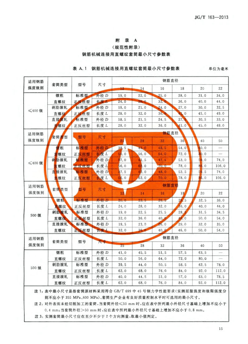 國標鋼筋套筒規(guī)格尺寸表